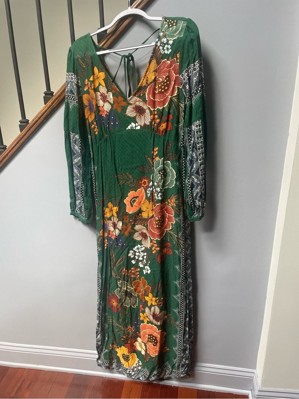 FARM Rio Emerald Green Floral Maxi Dress with Orange and Yellow Blooms